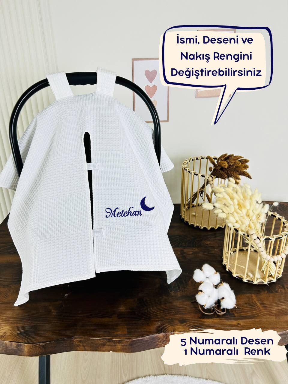 İsimli Puset Örtüsü Nakış İşlemeli %100 Pamuk Çok Amaçlı Waffle Pike Kumaş