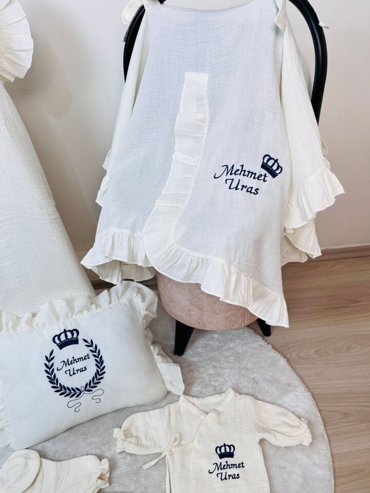 İsme Özel Nakış İşlemeli 4katlı Müslin Hastane Çıkışı