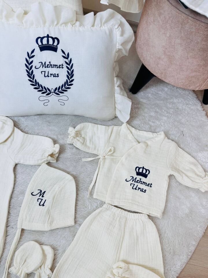 İsme Özel Nakış İşlemeli 4katlı Müslin Hastane Çıkışı