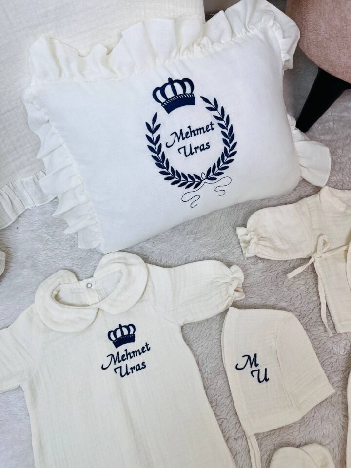 İsme Özel Nakış İşlemeli 4katlı Müslin Hastane Çıkışı