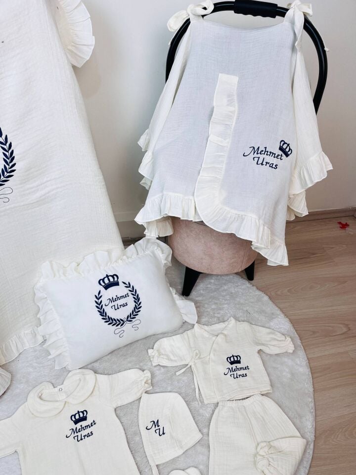 İsme Özel Nakış İşlemeli 4katlı Müslin Hastane Çıkışı