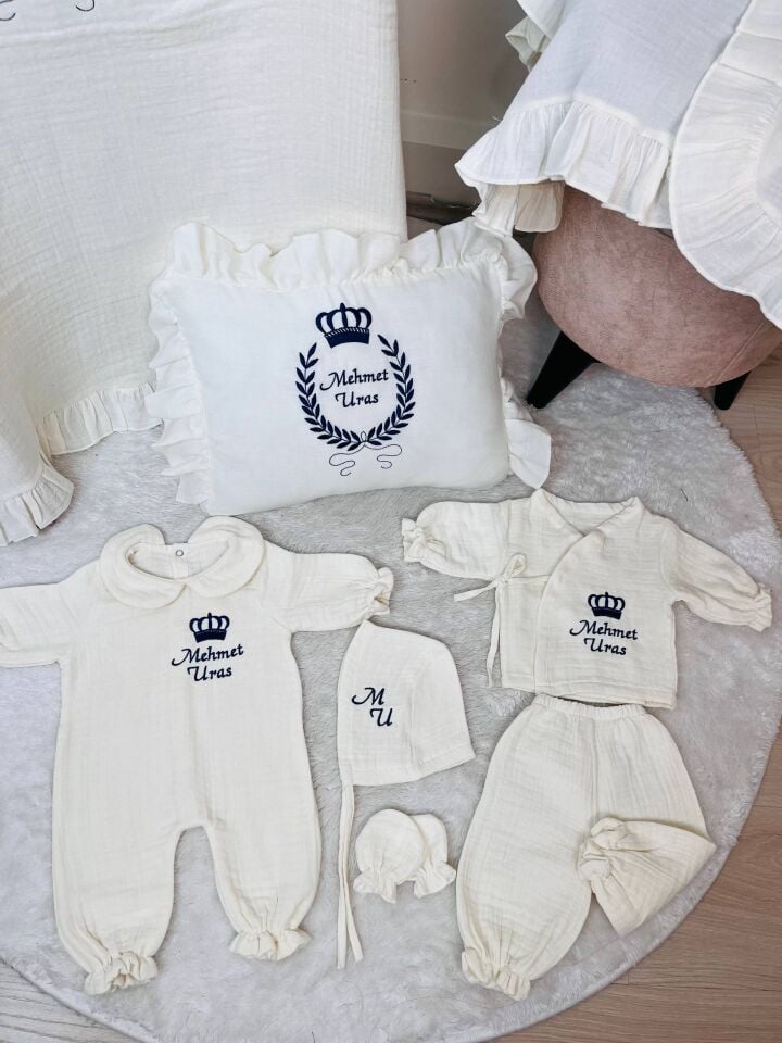 İsme Özel Nakış İşlemeli 4katlı Müslin Hastane Çıkışı