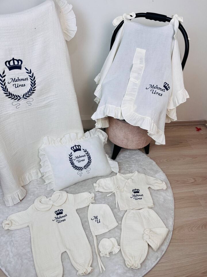 İsme Özel Nakış İşlemeli 4katlı Müslin Hastane Çıkışı