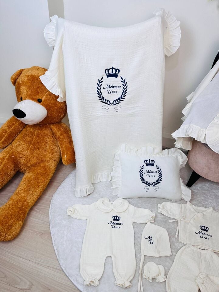 İsme Özel Nakış İşlemeli 4katlı Müslin Hastane Çıkışı