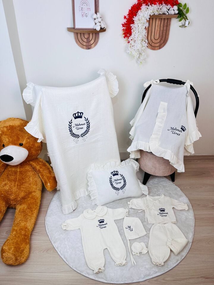 İsme Özel Nakış İşlemeli 4katlı Müslin Hastane Çıkışı