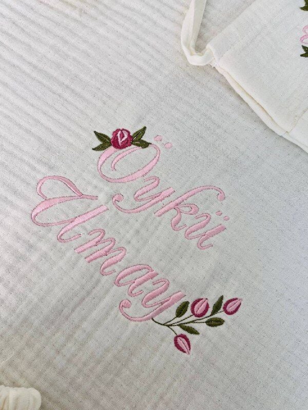 İsme Özel Nakış İşlemeli 4katlı Müslin Hastane Çıkışı