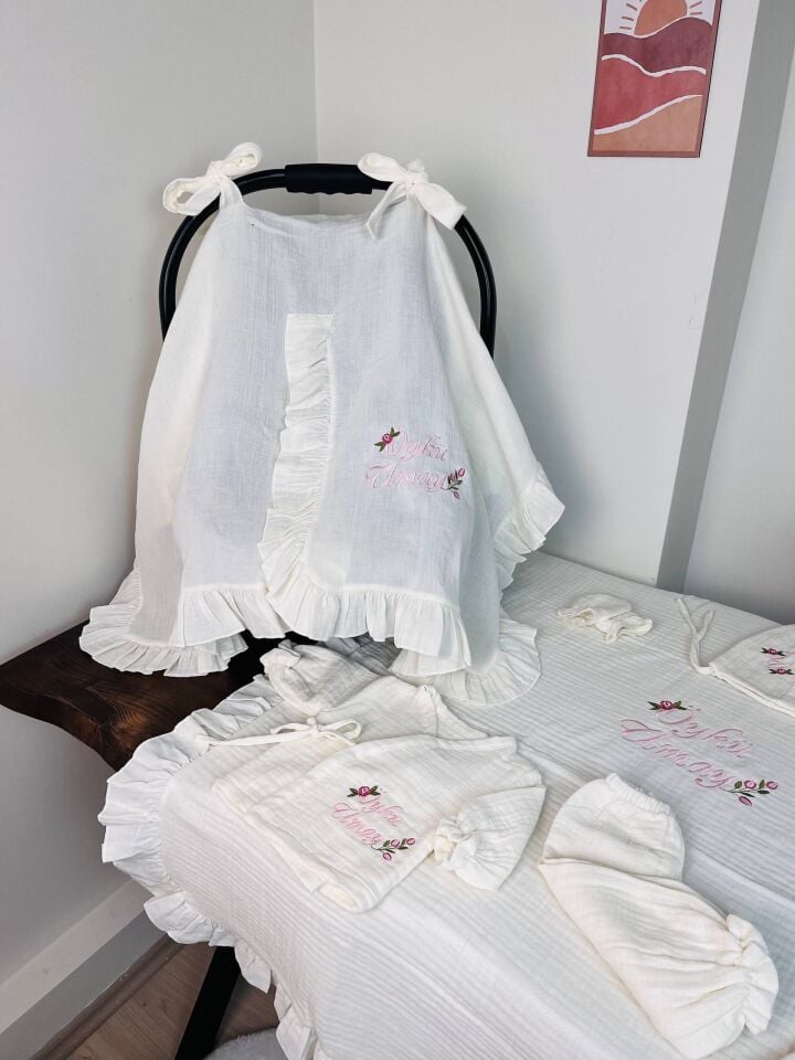 İsme Özel Nakış İşlemeli 4katlı Müslin Hastane Çıkışı