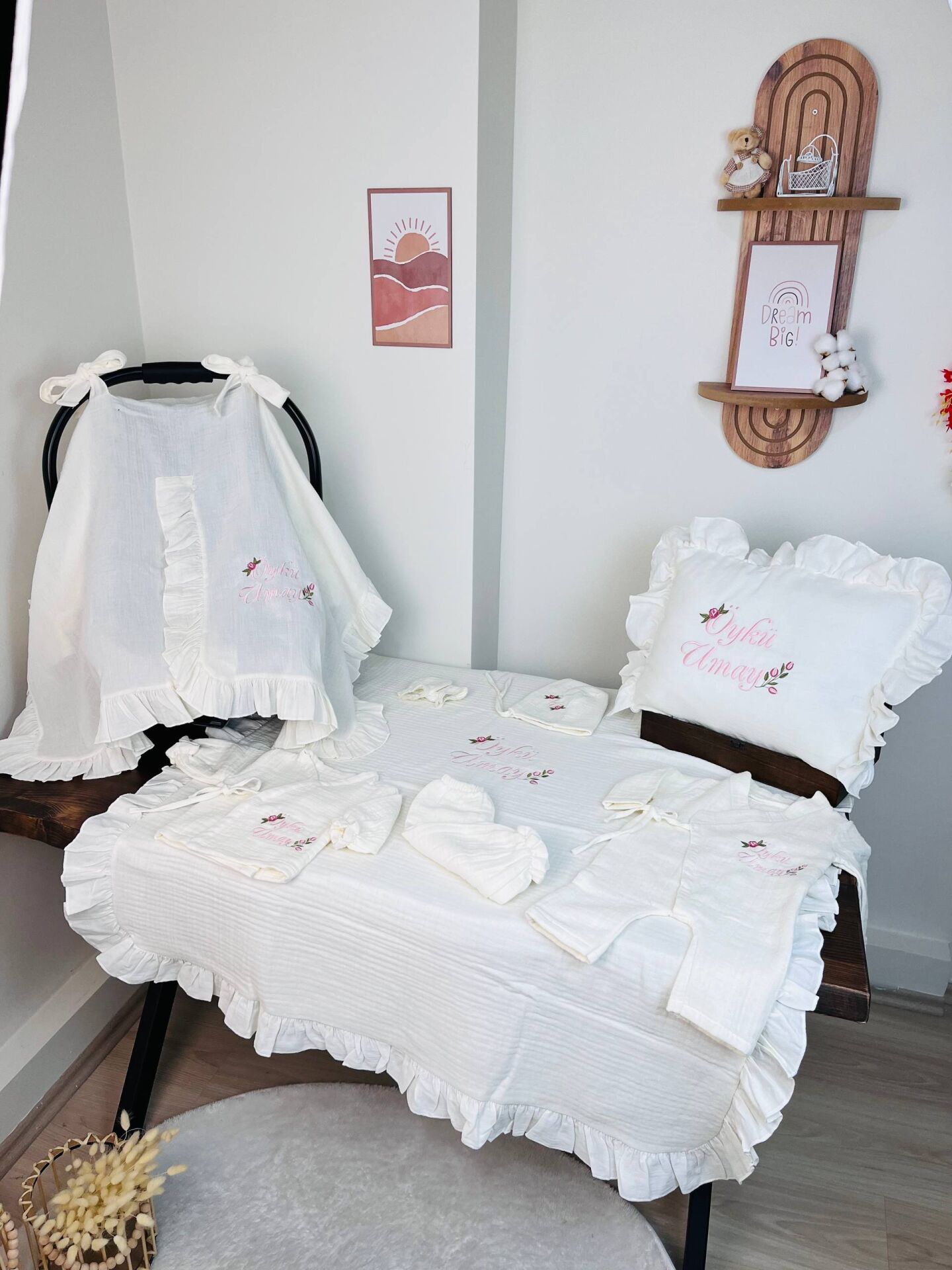 İsme Özel Nakış İşlemeli 4katlı Müslin Hastane Çıkışı