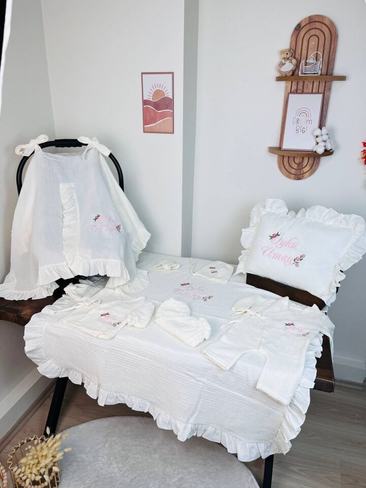 İsme Özel Nakış İşlemeli 4katlı Müslin Hastane Çıkışı