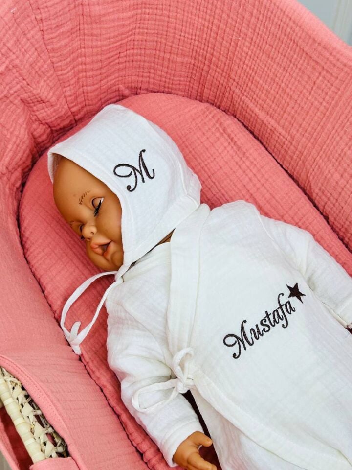 İsme Özel Nakış İşlemeli 4katlı Müslin Hastane Çıkışı