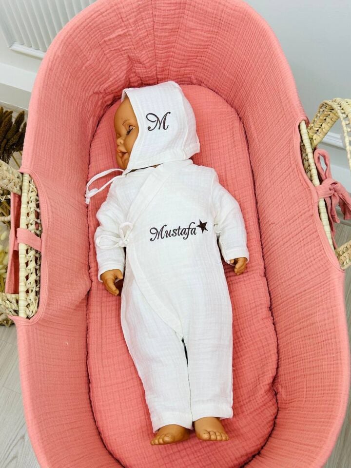 İsme Özel Nakış İşlemeli 4katlı Müslin Hastane Çıkışı