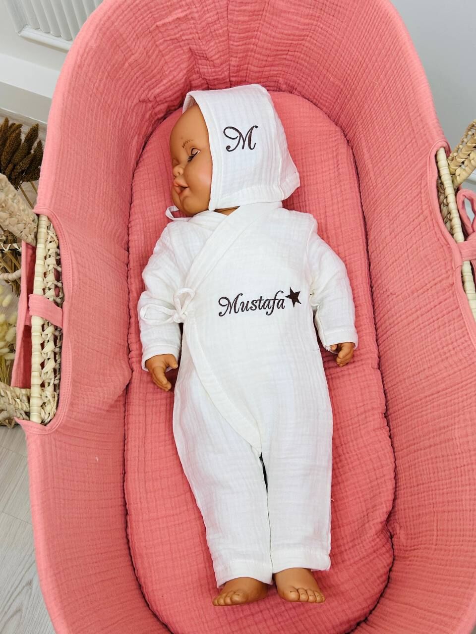 İsme Özel Nakış İşlemeli 4katlı Müslin Hastane Çıkışı