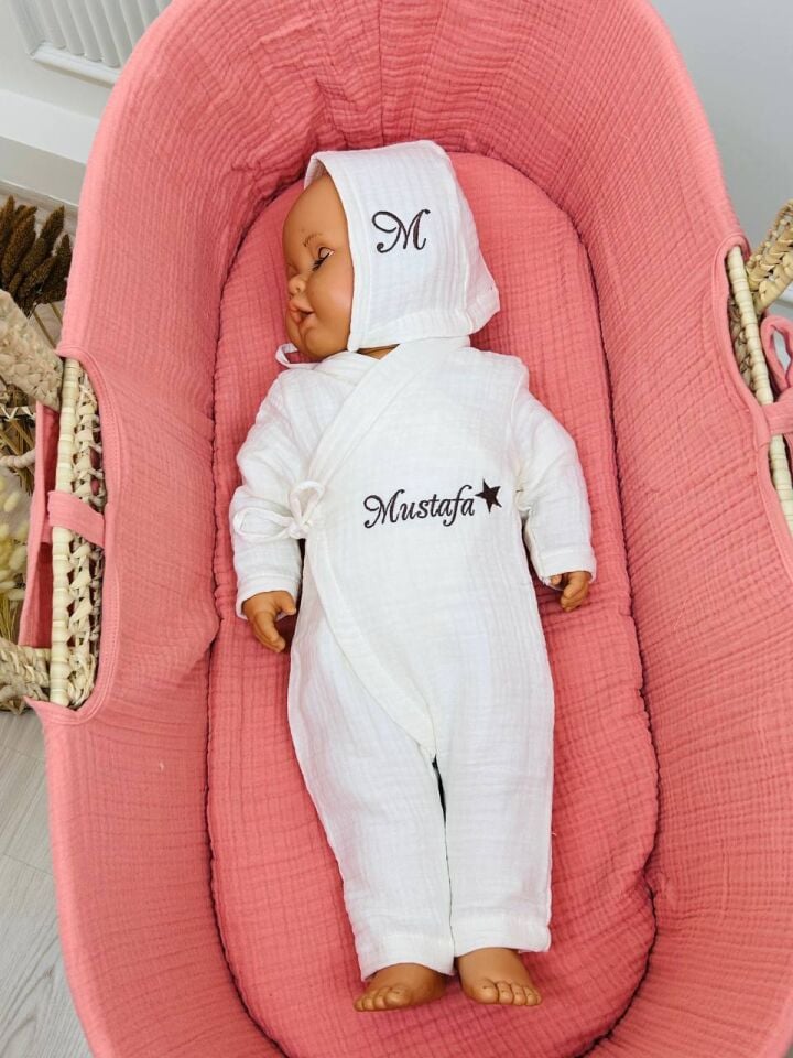 İsme Özel Nakış İşlemeli 4katlı Müslin Hastane Çıkışı