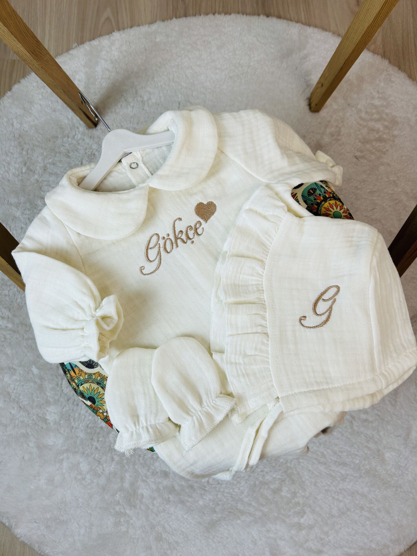 İsme Özel Nakış İşlemeli 4katlı Müslin Hastane Çıkışı