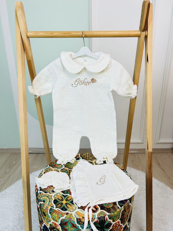 İsme Özel Nakış İşlemeli 4katlı Müslin Hastane Çıkışı