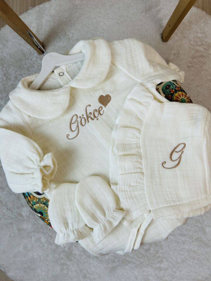 İsme Özel Nakış İşlemeli 4katlı Müslin Hastane Çıkışı