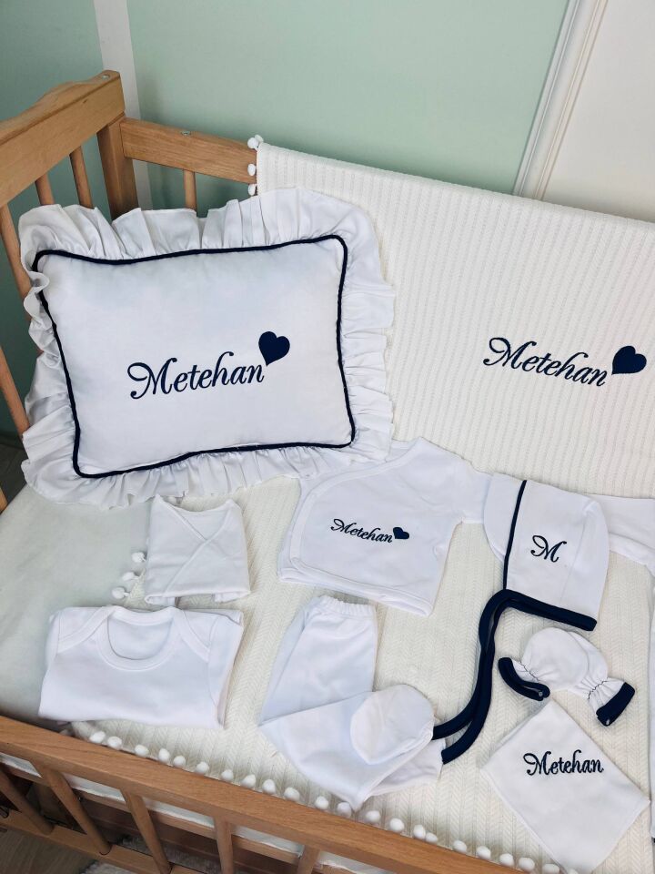 İsme Özel Desen Nakışlı Hastane Çıkış Seti