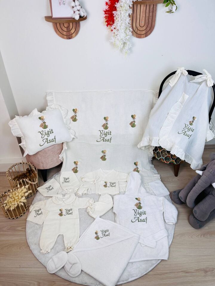 Avantajlı Tam Set 4katlı Müslin Hastane Çıkışı Ve Bornoz Takımı