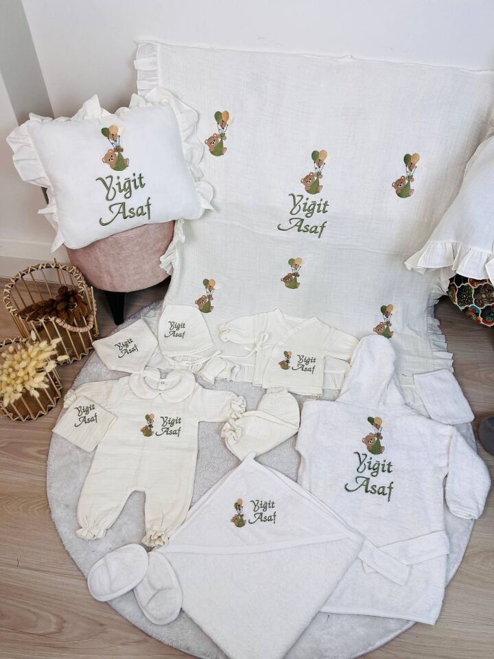 Avantajlı Tam Set 4katlı Müslin Hastane Çıkışı Ve Bornoz Takımı