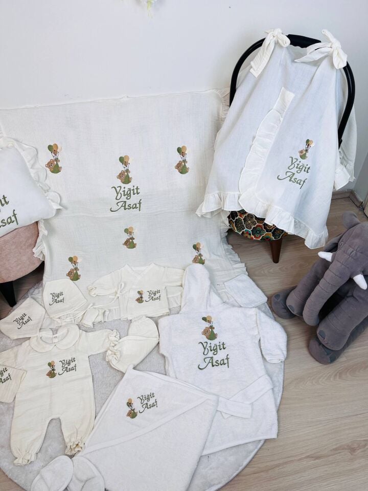 Avantajlı Tam Set 4katlı Müslin Hastane Çıkışı Ve Bornoz Takımı