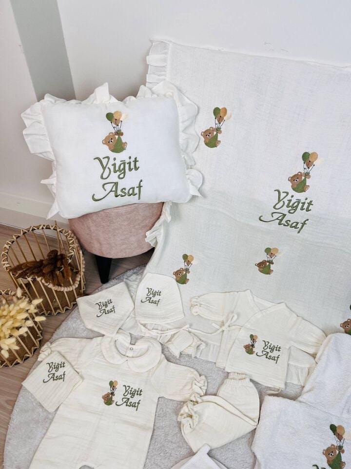 Avantajlı Tam Set 4katlı Müslin Hastane Çıkışı Ve Bornoz Takımı