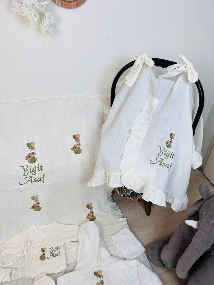 Avantajlı Tam Set 4katlı Müslin Hastane Çıkışı Ve Bornoz Takımı