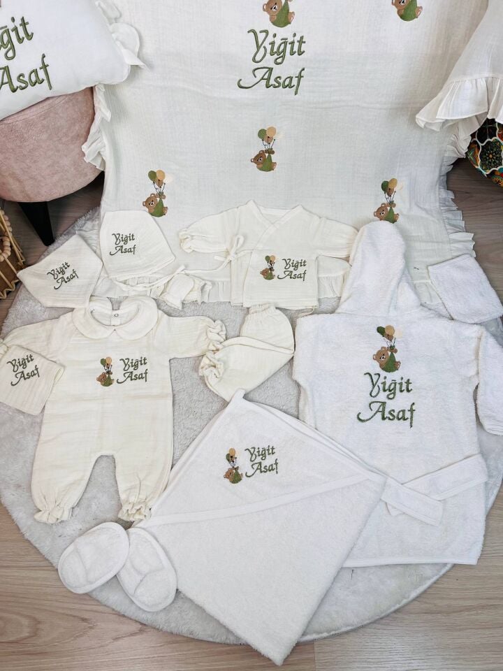 Avantajlı Tam Set 4katlı Müslin Hastane Çıkışı Ve Bornoz Takımı