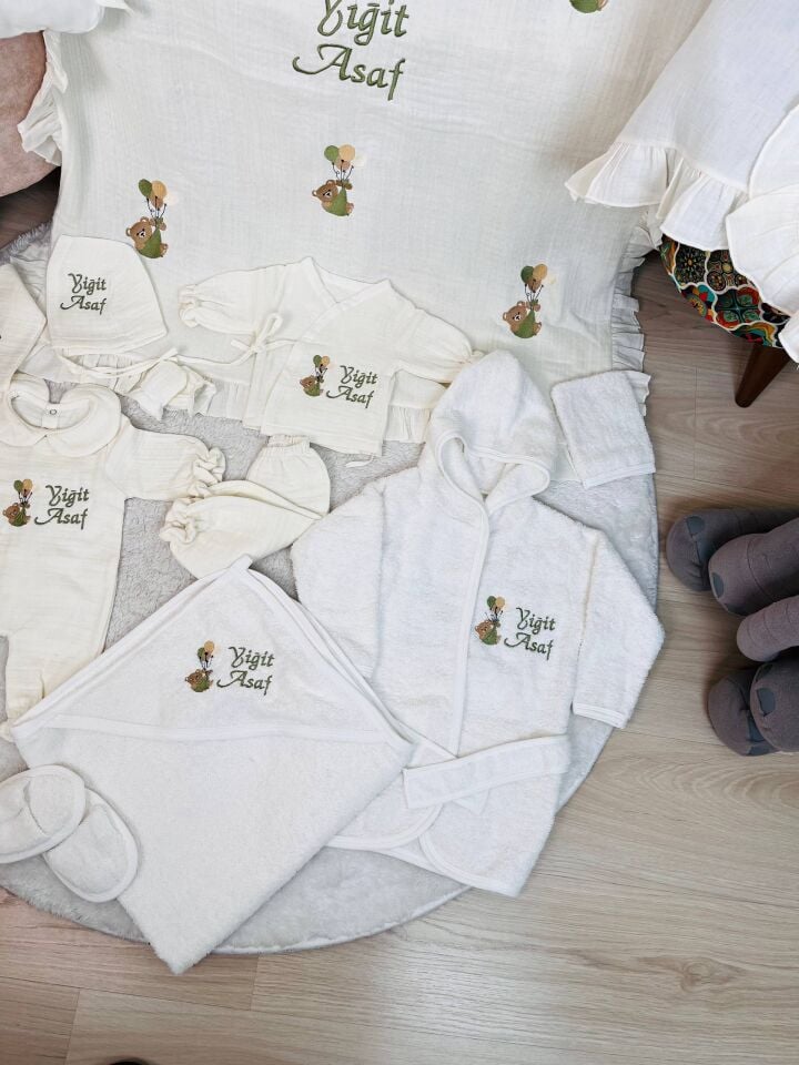 Avantajlı Tam Set 4katlı Müslin Hastane Çıkışı Ve Bornoz Takımı