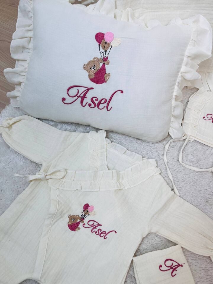 İsme Özel Nakış İşlemeli 4katlı Müslin Hastane Çıkışı