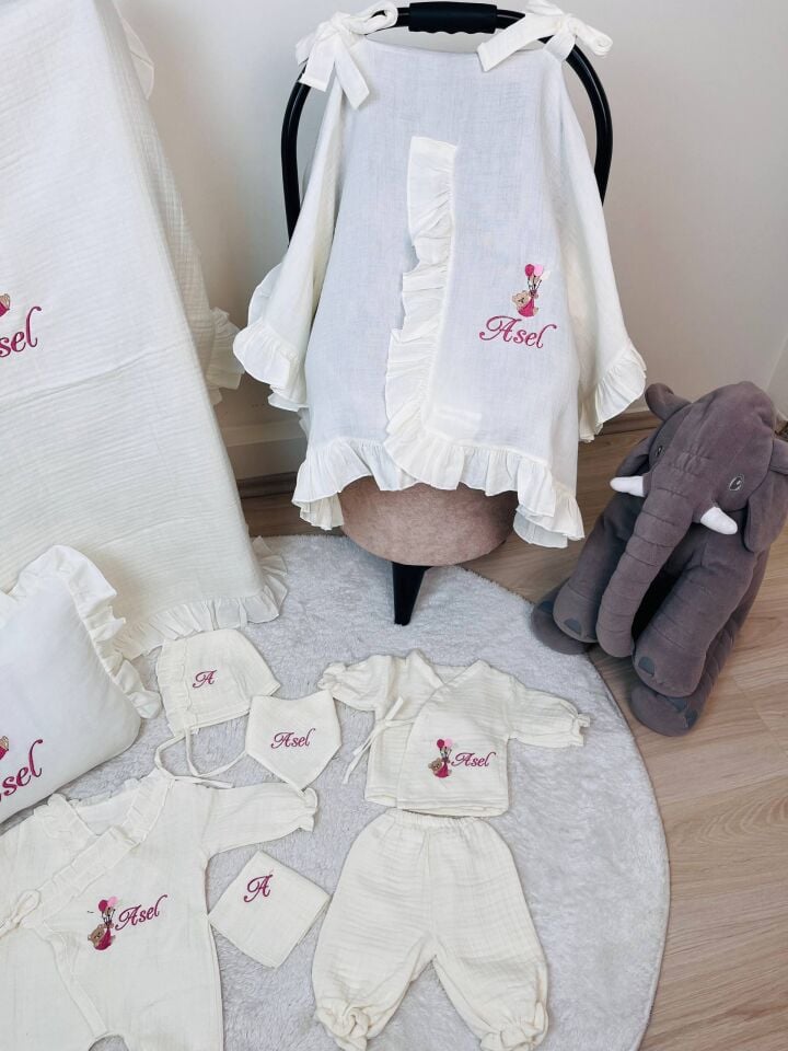 İsme Özel Nakış İşlemeli 4katlı Müslin Hastane Çıkışı