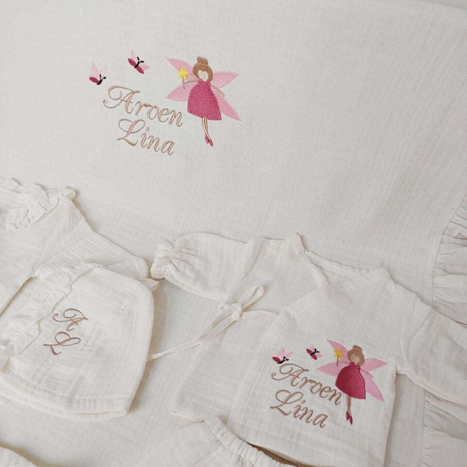 İsme Özel Nakış İşlemeli 4katlı Müslin Hastane Çıkışı