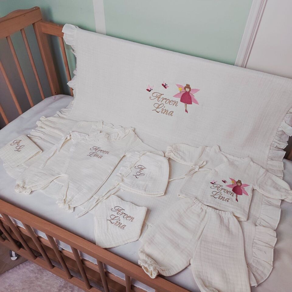 İsme Özel Nakış İşlemeli 4katlı Müslin Hastane Çıkışı