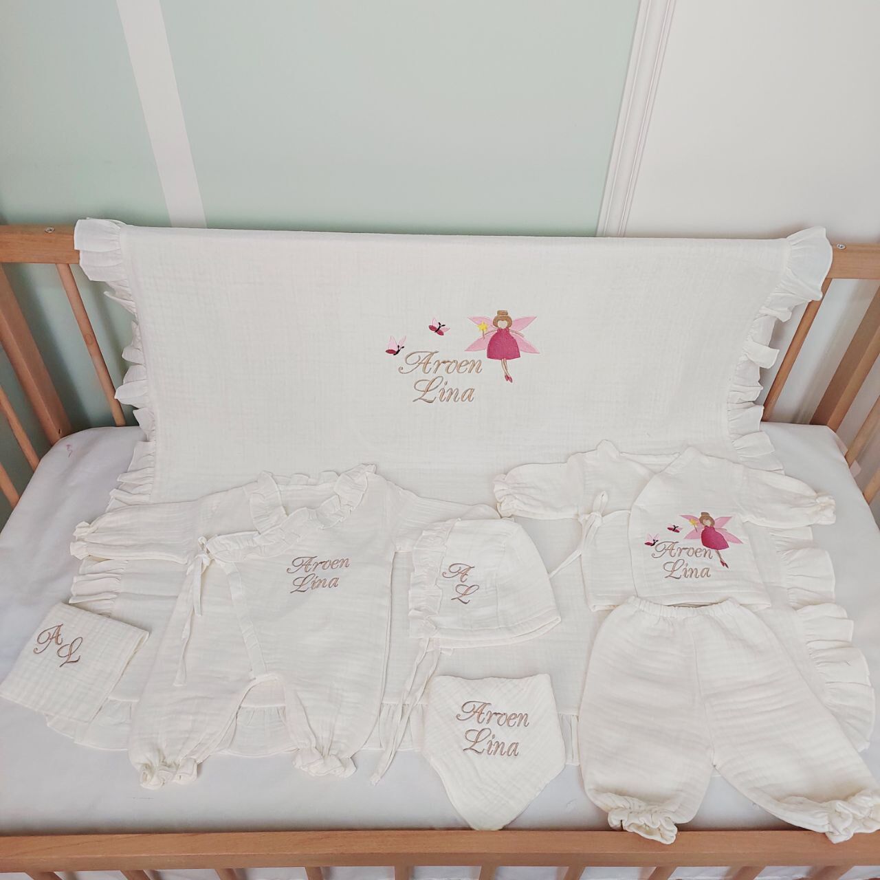 İsme Özel Nakış İşlemeli 4katlı Müslin Hastane Çıkışı