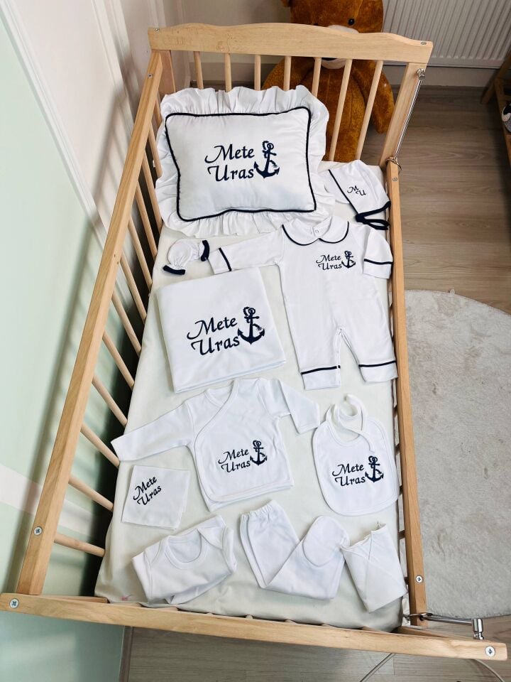 İsme Özel Desen Nakışlı Hastane Çıkış Seti