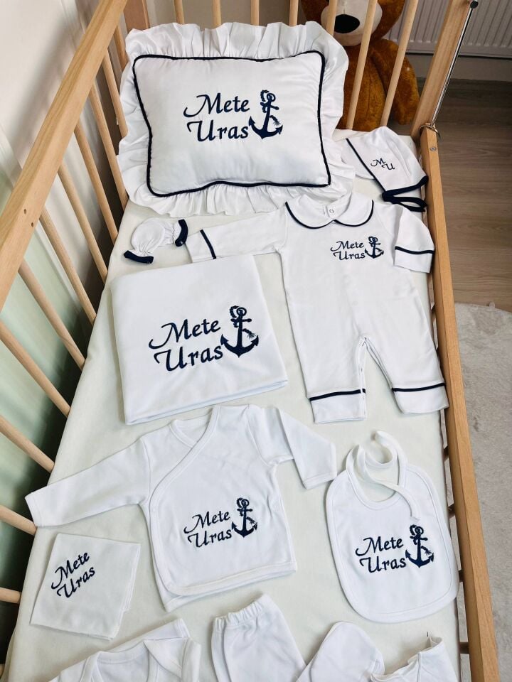 İsme Özel Desen Nakışlı Hastane Çıkış Seti