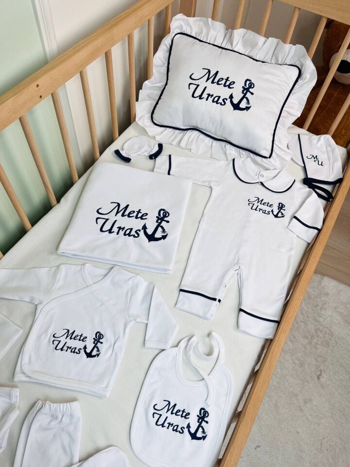 İsme Özel Desen Nakışlı Hastane Çıkış Seti