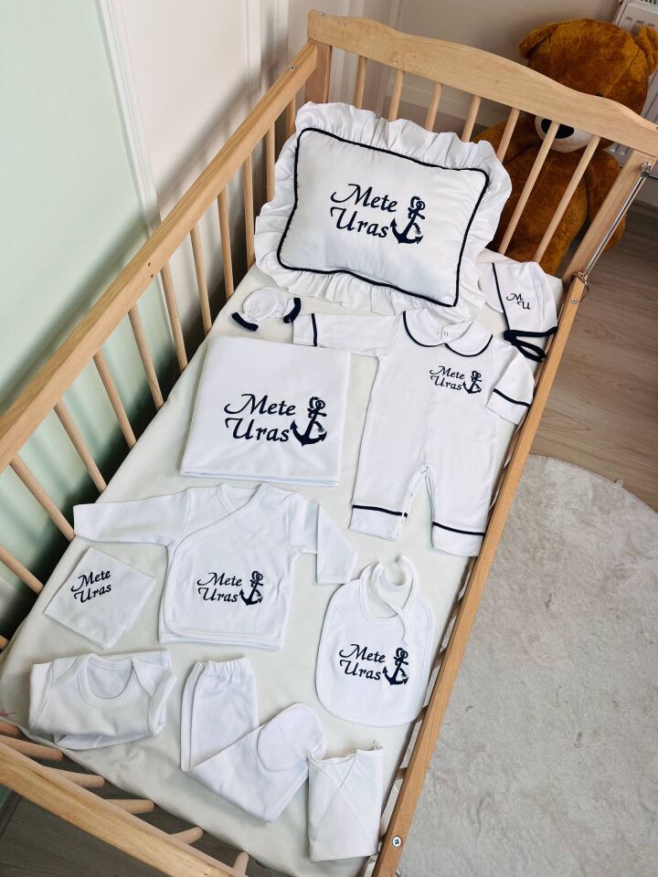 İsme Özel Desen Nakışlı Hastane Çıkış Seti