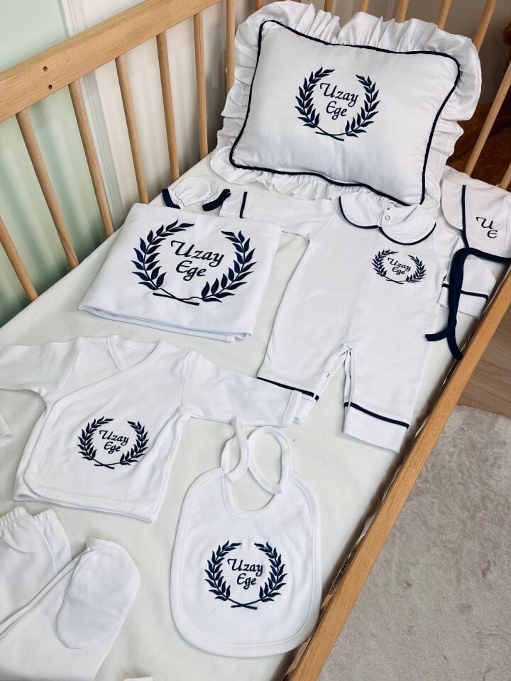 İsme Özel Desen Nakışlı Hastane Çıkış Seti