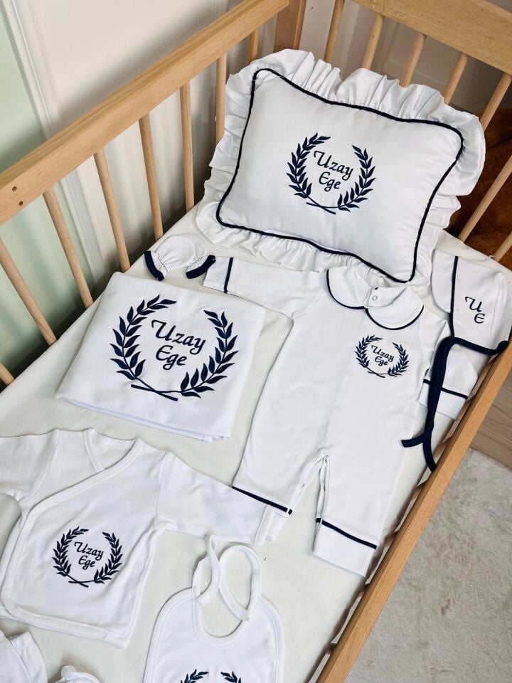 İsme Özel Desen Nakışlı Hastane Çıkış Seti