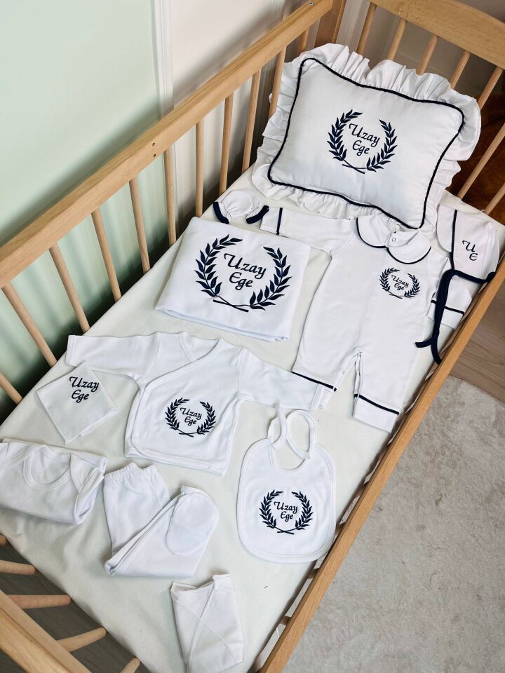 İsme Özel Desen Nakışlı Hastane Çıkış Seti