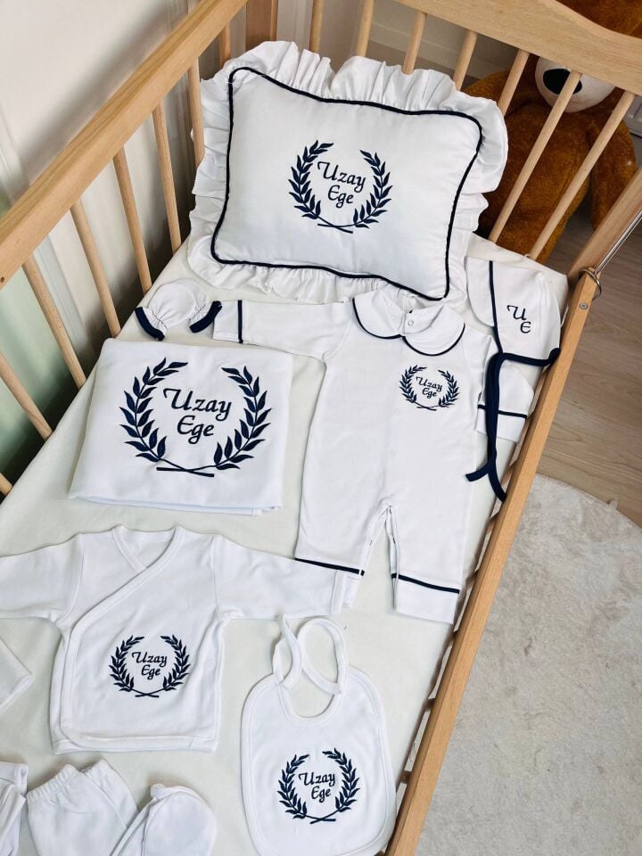 İsme Özel Desen Nakışlı Hastane Çıkış Seti