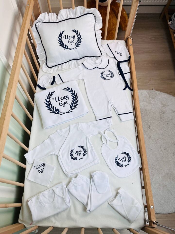 İsme Özel Desen Nakışlı Hastane Çıkış Seti