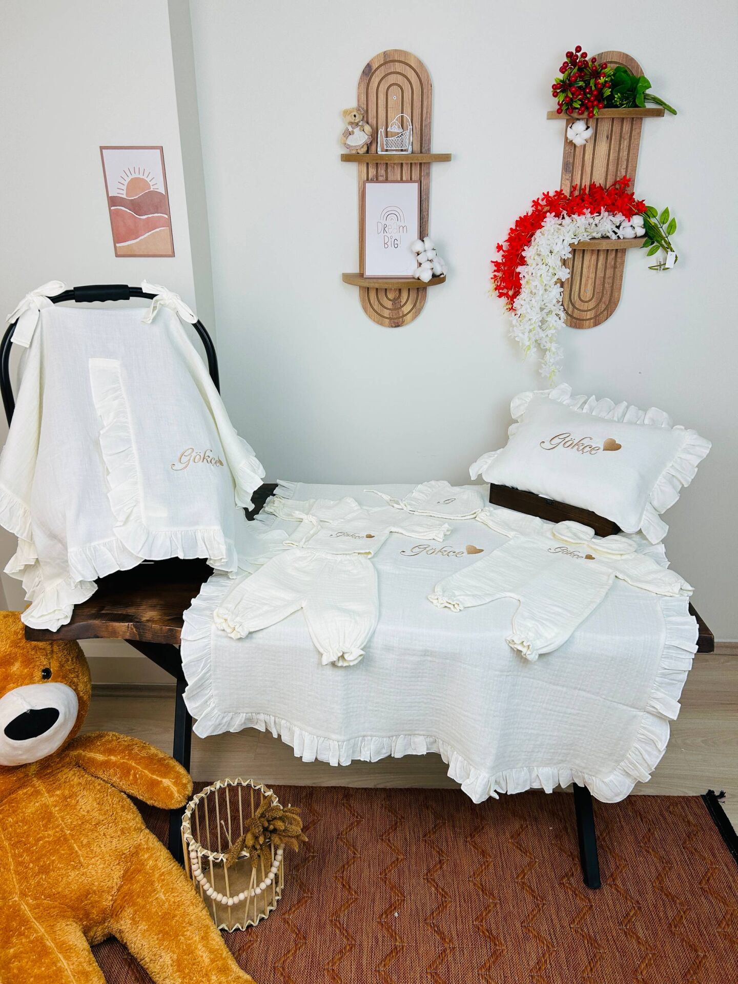 İsme Özel Nakış İşlemeli 4katlı Müslin Hastane Çıkışı