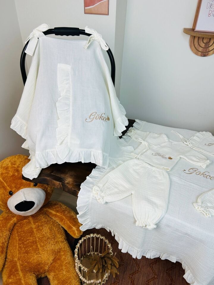 İsme Özel Nakış İşlemeli 4katlı Müslin Hastane Çıkışı