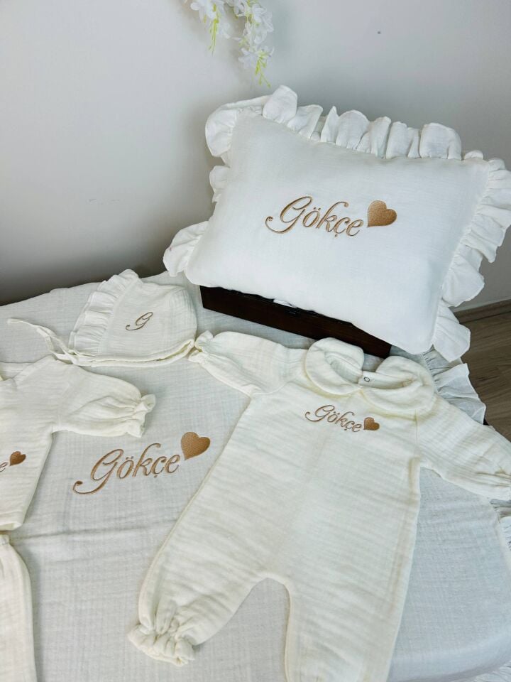 İsme Özel Nakış İşlemeli 4katlı Müslin Hastane Çıkışı