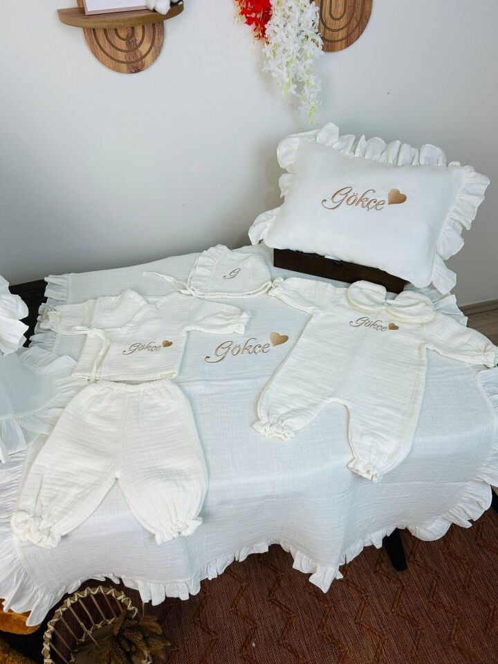 İsme Özel Nakış İşlemeli 4katlı Müslin Hastane Çıkışı