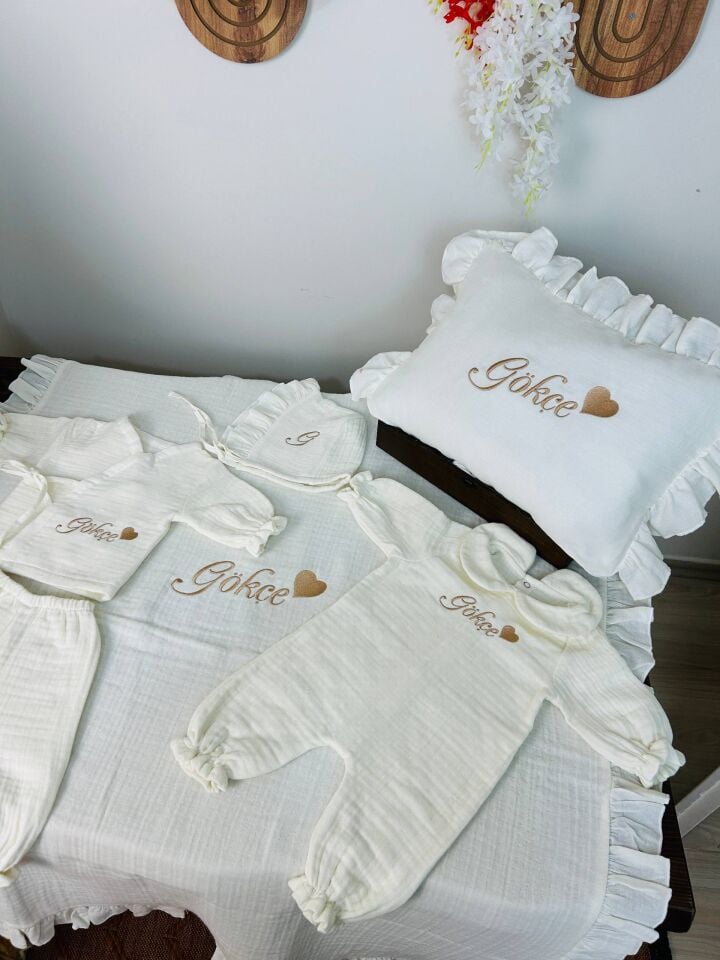 İsme Özel Nakış İşlemeli 4katlı Müslin Hastane Çıkışı