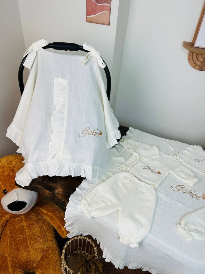 İsme Özel Nakış İşlemeli 4katlı Müslin Hastane Çıkışı