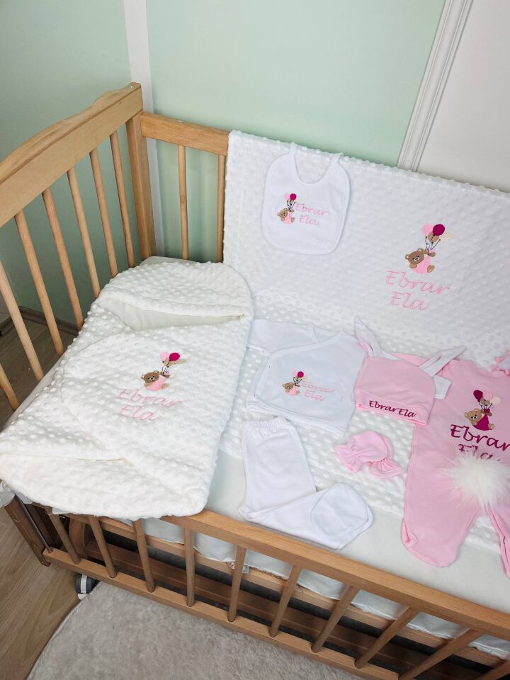 Avantajlı 12 Parça Pembe Ayıcıklı Nakışlı Set