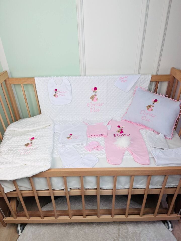 Avantajlı 12 Parça Pembe Ayıcıklı Nakışlı Set